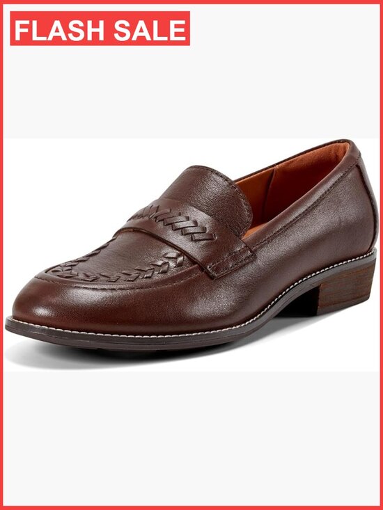 Shoes - Women's Leather Loafer with Arch Support, Cushioned Heel Tab